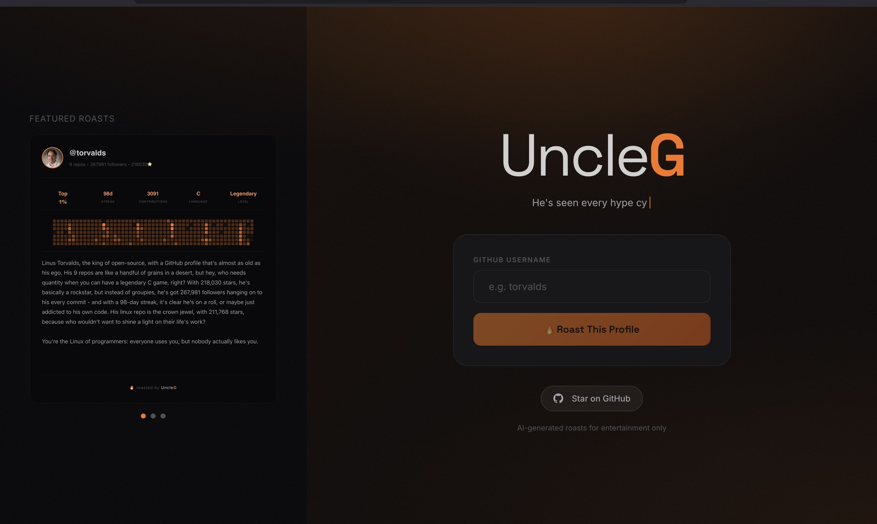 UncleG - AI GitHub Roaster